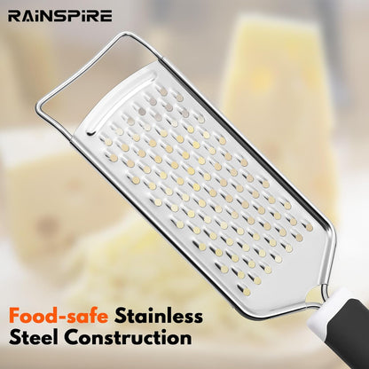 Professional Cheese Graters for Kitchen Stainless Steel Handheld, Metal Lemon Zester Grater With Handle For Cheese, Chocolate, Spices, Kitchen Gadgets And Tools, Soft Grip Handle, Black