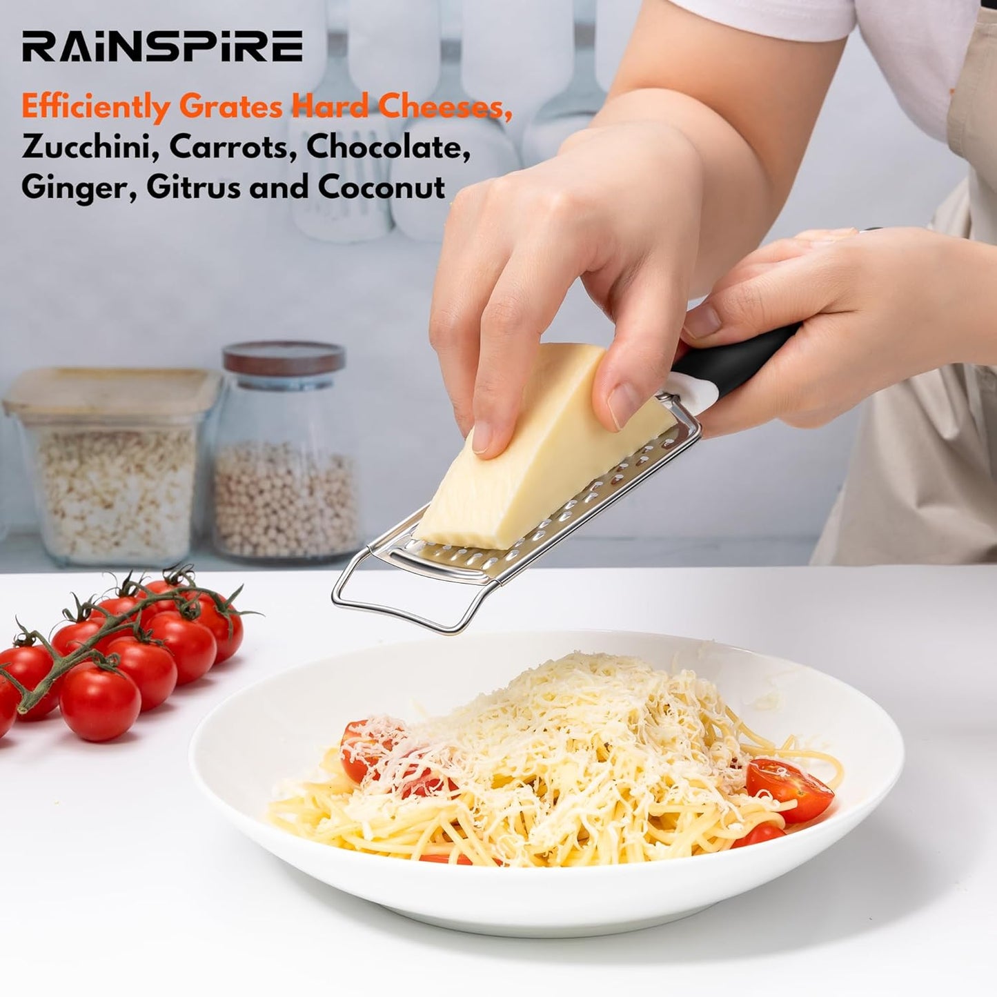 Professional Cheese Graters for Kitchen Stainless Steel Handheld, Metal Lemon Zester Grater With Handle For Cheese, Chocolate, Spices, Kitchen Gadgets And Tools, Soft Grip Handle, Black