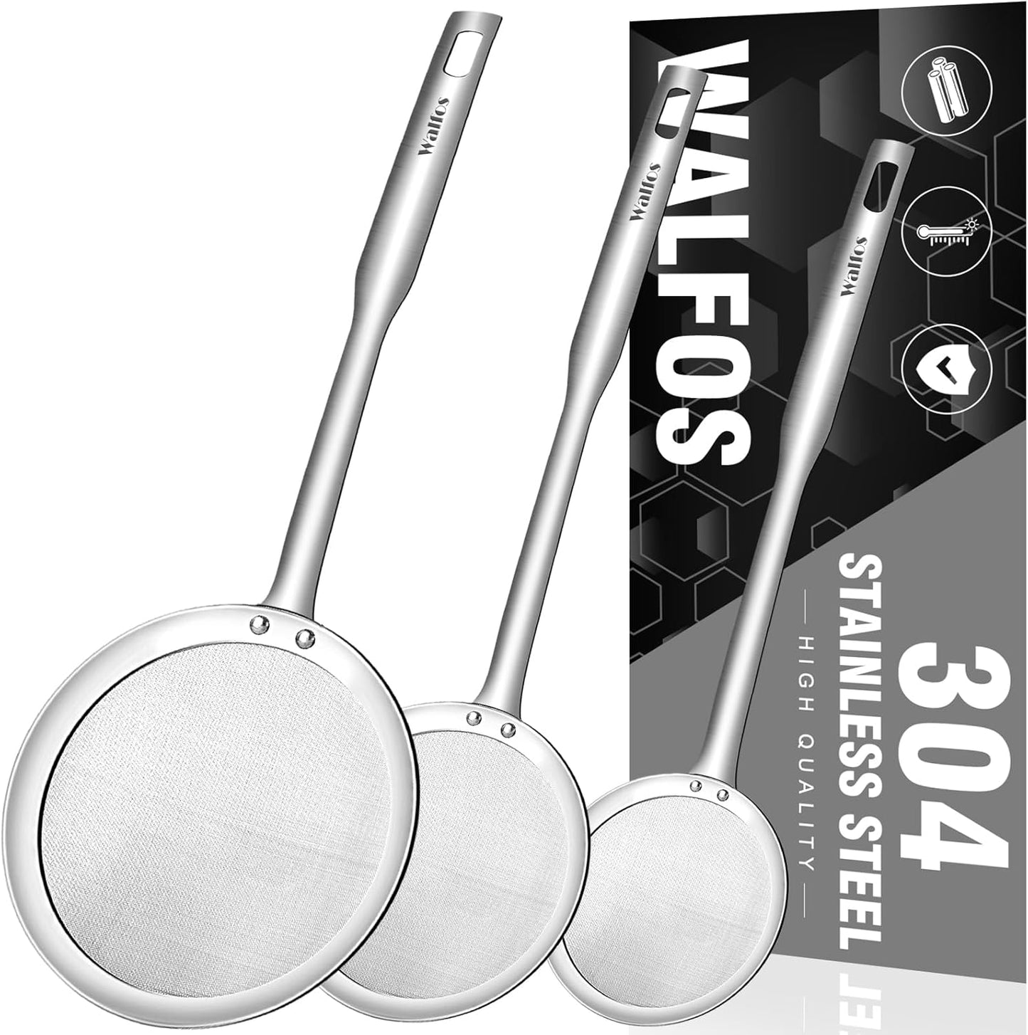 Spider Strainer, Set of 2-5.5 Inch Stainless Steel Fryer Scoop & 4 inch Fat Skimmer Spoon, Kitchen Spider Skimmer Strainer With Handle, For Cooking Deep Fryer, Pasta, Egg,Fat