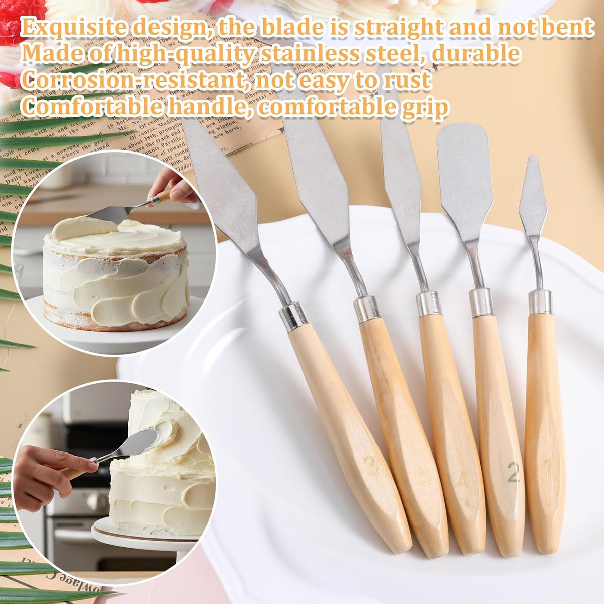 5 Pcs Cake Decorating Spatula, Off Set Spatulas for Frosting Stainless Steel Cake Apatula Palette Knife Baking Pastry Tool for Cakes Fondant Chocolate
