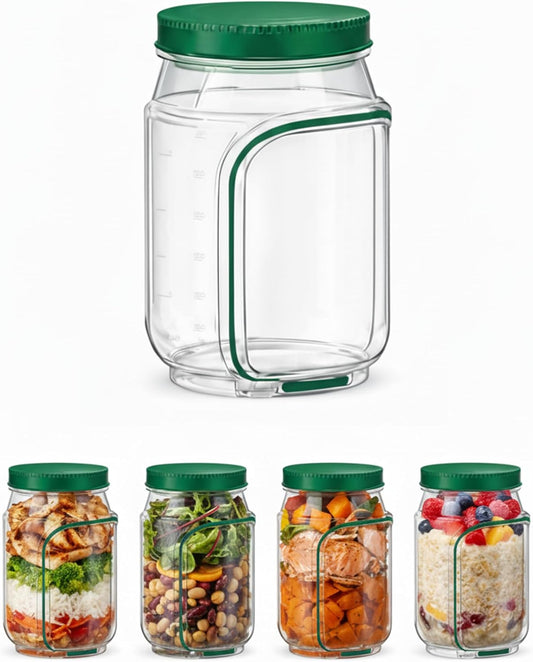 Jar Side Open with Leakproof Dressing Compartment, Portable Container, Home, Office, Travel, Outdoor Salad Container for Lunch