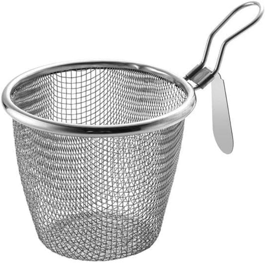 Stainless Steel Pasta Basket, Fine Mesh Strainer with Handle, Mesh Spider Food Dumpling Noodle Strainer Food Strainer Kitchen Utensils