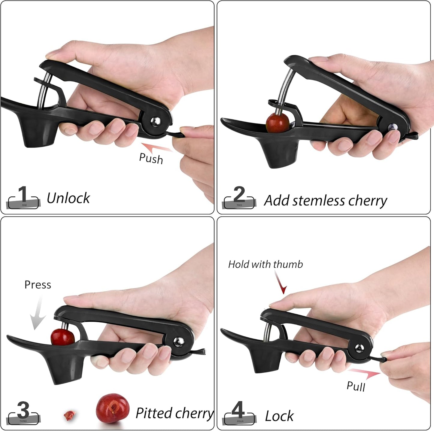 Cherry Pitter - Makmzoon Cherry Pitter Tool Stainless Steel Rod(Black) | Hand-held push design Easy to Clean and Store With Lock Design Great for Making Cherry Jam