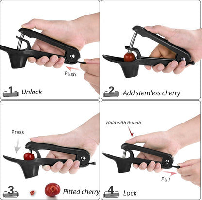 Cherry Pitter - Makmzoon Cherry Pitter Tool Stainless Steel Rod(Black) | Hand-held push design Easy to Clean and Store With Lock Design Great for Making Cherry Jam