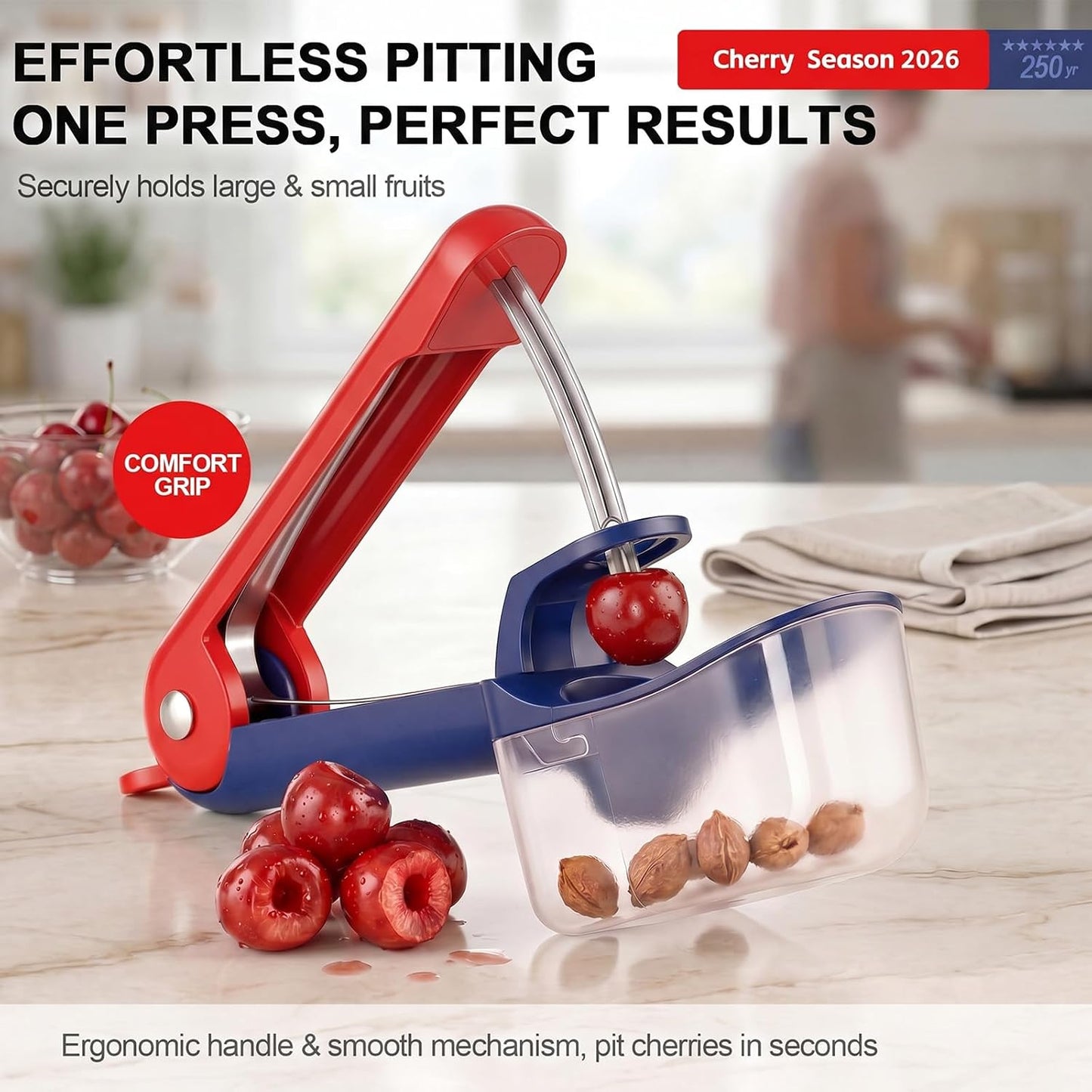 Cherry Pitter - Makmzoon Cherry Pitter Tool Stainless Steel Rod(Black) | Hand-held push design Easy to Clean and Store With Lock Design Great for Making Cherry Jam
