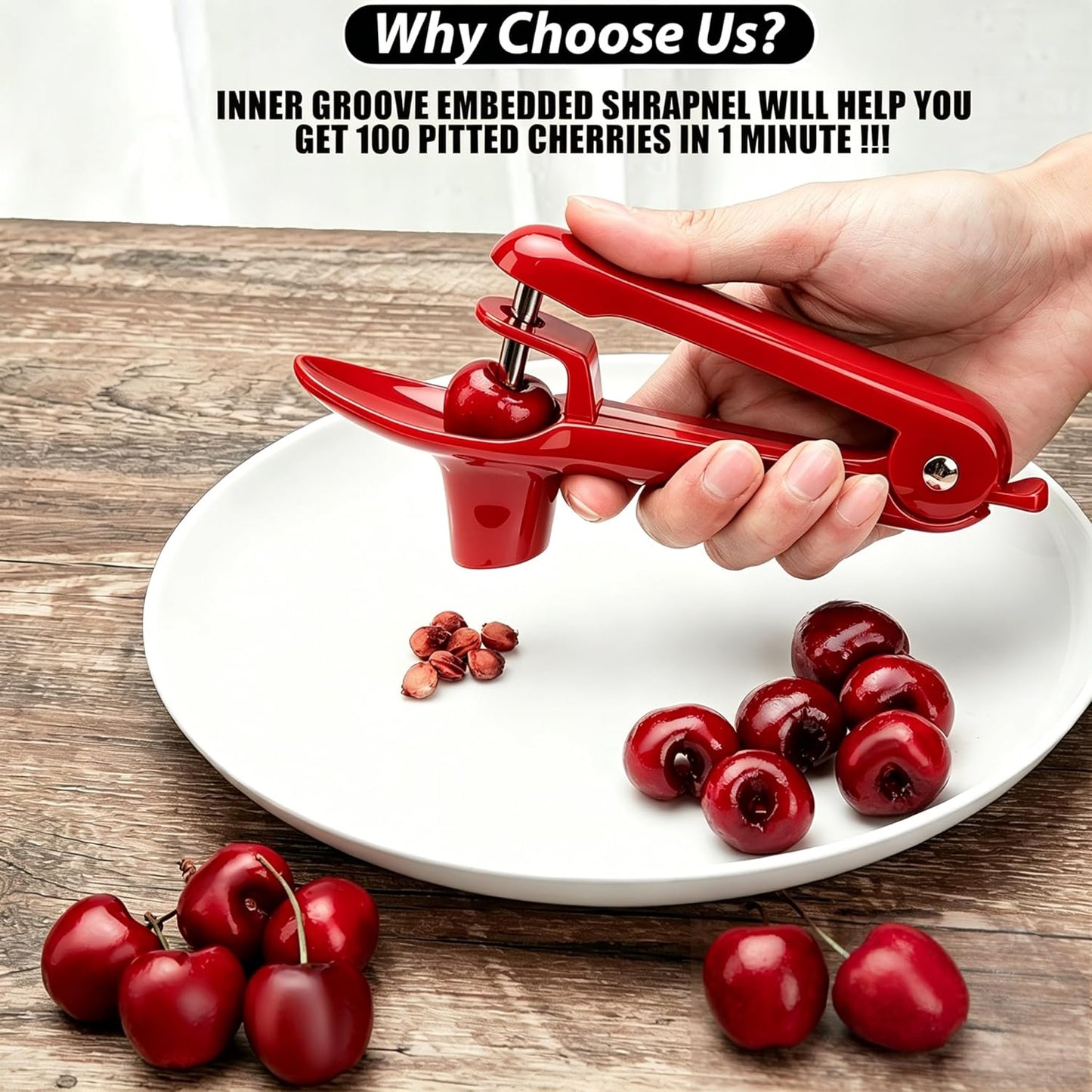 Cherry Pitter - Makmzoon Cherry Pitter Tool Stainless Steel Rod(Black) | Hand-held push design Easy to Clean and Store With Lock Design Great for Making Cherry Jam