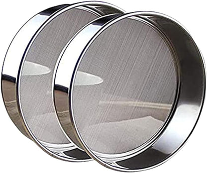 2 pack (60/40 Mesh) Professional 6/8/9.5 Inch, Round Flour Sifter for Baking - Flour Sieve Fine Mesh - Premium Rustproof Stainless Steel (8" (20 CM))