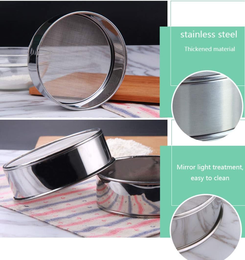 2 pack (60/40 Mesh) Professional 6/8/9.5 Inch, Round Flour Sifter for Baking - Flour Sieve Fine Mesh - Premium Rustproof Stainless Steel (8" (20 CM))