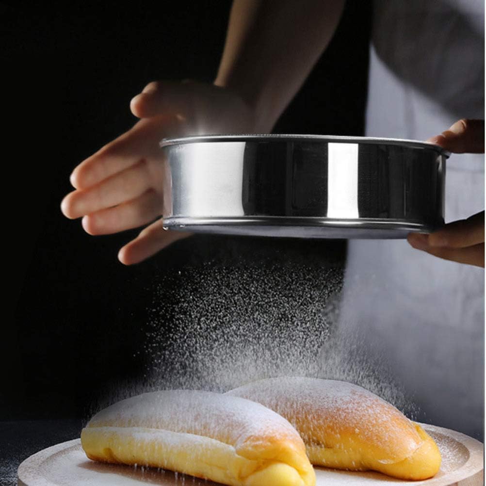 2 pack (60/40 Mesh) Professional 6/8/9.5 Inch, Round Flour Sifter for Baking - Flour Sieve Fine Mesh - Premium Rustproof Stainless Steel (8" (20 CM))