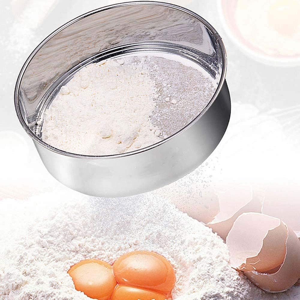 2 pack (60/40 Mesh) Professional 6/8/9.5 Inch, Round Flour Sifter for Baking - Flour Sieve Fine Mesh - Premium Rustproof Stainless Steel (8" (20 CM))