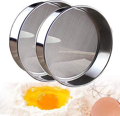 2 pack (60/40 Mesh) Professional 6/8/9.5 Inch, Round Flour Sifter for Baking - Flour Sieve Fine Mesh - Premium Rustproof Stainless Steel (8" (20 CM))