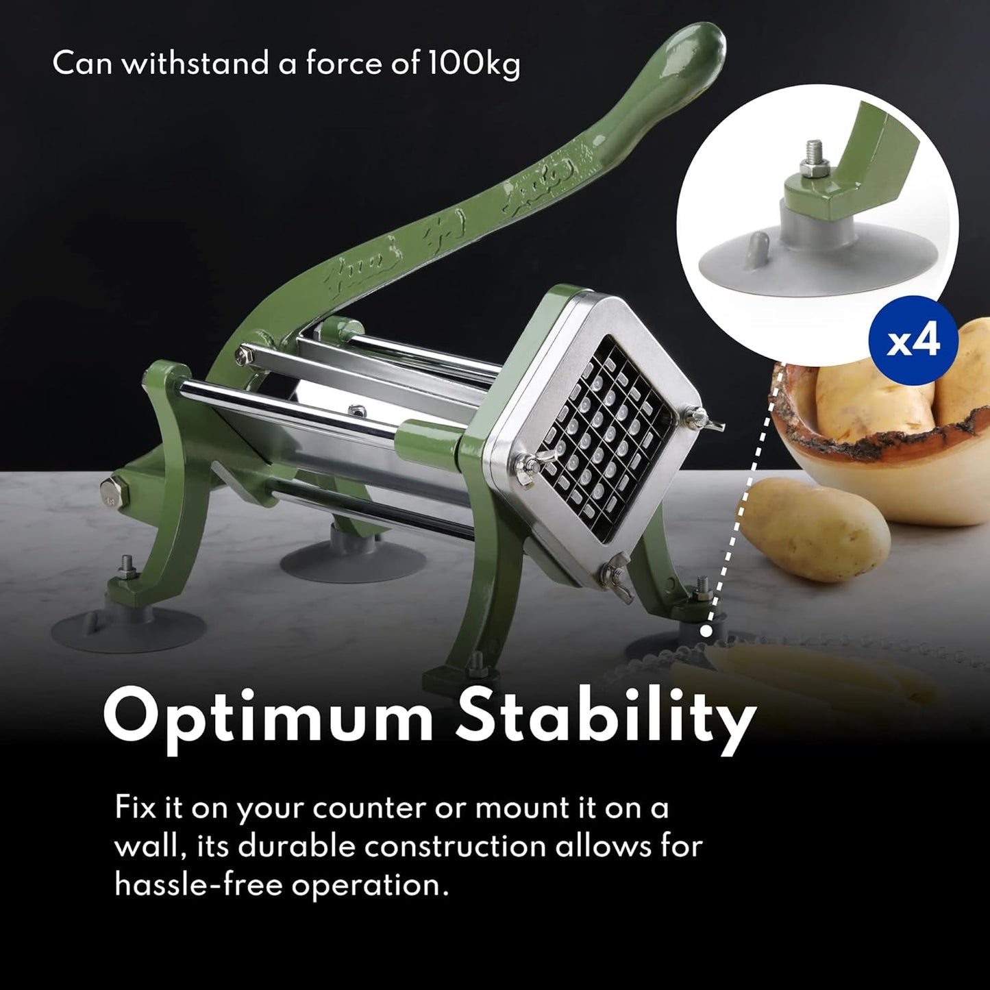 Commercial Grade French Fry Cutter with Complete Combo Sets, Die Cast Iron and 18/8 Stainless Steel, 1/4-Inch, 3/8-Inch, 1/2-Inch, 6-Wedge, and 8-Wedge Replacement Blades