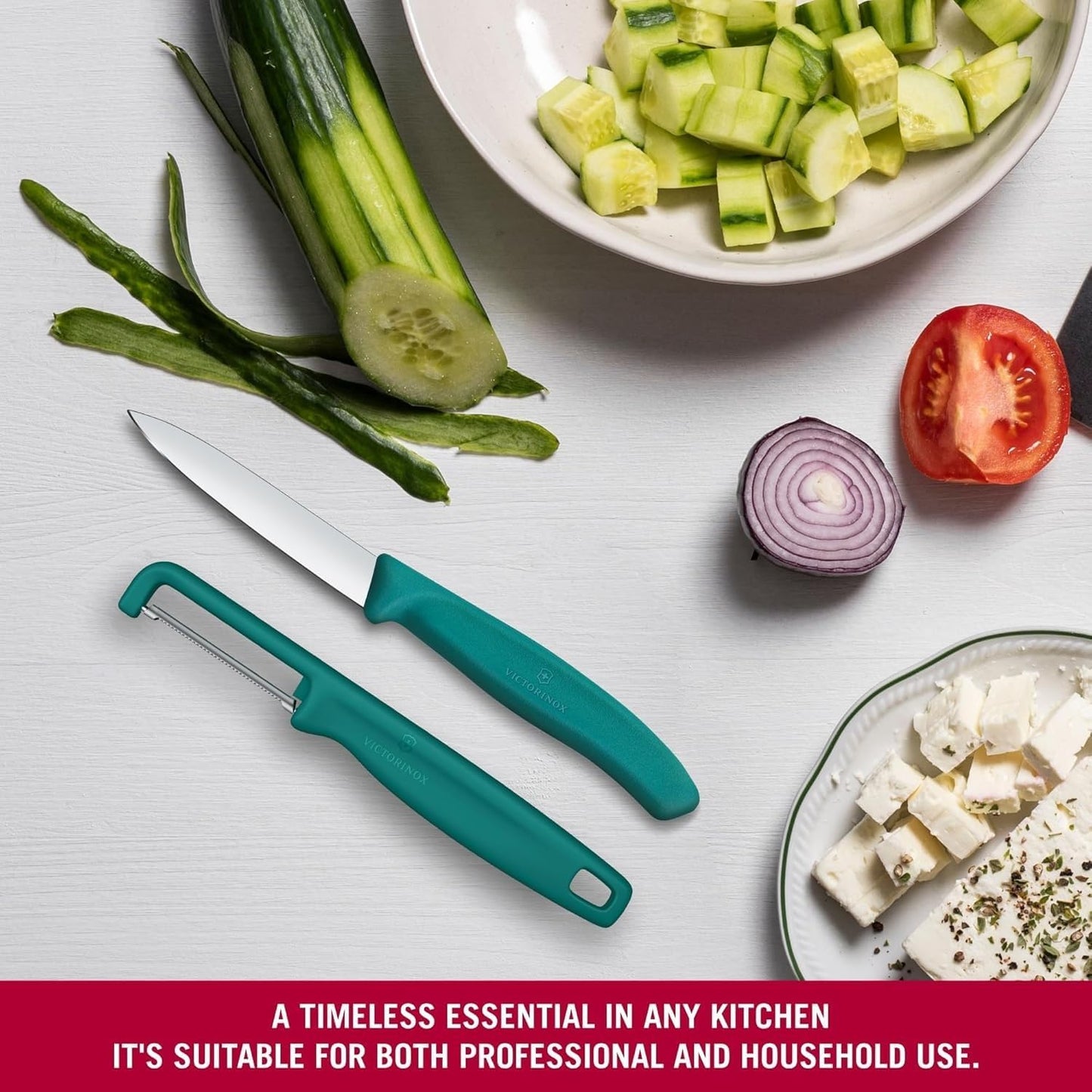 Swiss Classic 2 Piece Paring Knife & I-Peeler Set - Green | Swiss Made kitchen prep tools with sharp stainless steel blades, lightweight ergonomic handles, and dishwasher safe design