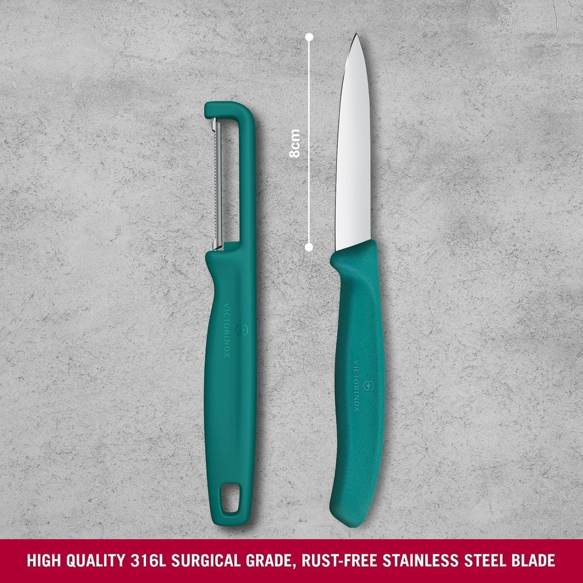 Swiss Classic 2 Piece Paring Knife & I-Peeler Set - Green | Swiss Made kitchen prep tools with sharp stainless steel blades, lightweight ergonomic handles, and dishwasher safe design