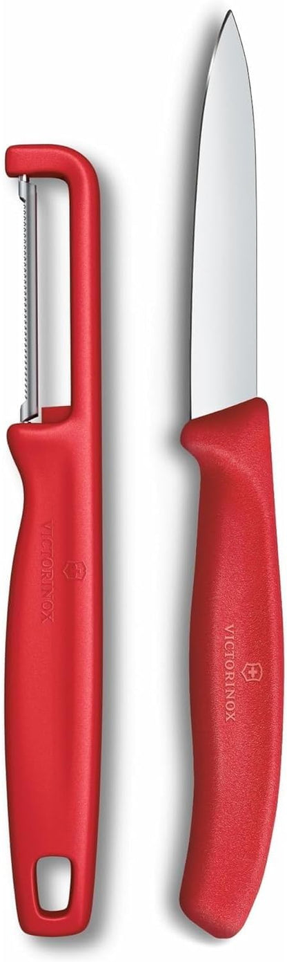 Swiss Classic 2 Piece Paring Knife & I-Peeler Set - Green | Swiss Made kitchen prep tools with sharp stainless steel blades, lightweight ergonomic handles, and dishwasher safe design