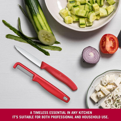 Swiss Classic 2 Piece Paring Knife & I-Peeler Set - Green | Swiss Made kitchen prep tools with sharp stainless steel blades, lightweight ergonomic handles, and dishwasher safe design
