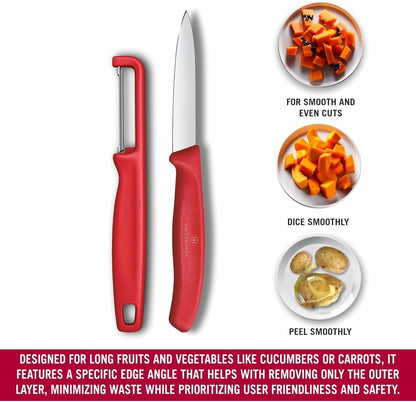 Swiss Classic 2 Piece Paring Knife & I-Peeler Set - Green | Swiss Made kitchen prep tools with sharp stainless steel blades, lightweight ergonomic handles, and dishwasher safe design
