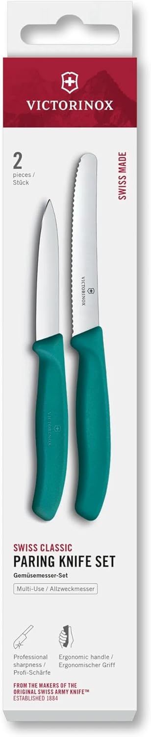 Swiss Classic 2 Piece Paring Knife & I-Peeler Set - Green | Swiss Made kitchen prep tools with sharp stainless steel blades, lightweight ergonomic handles, and dishwasher safe design