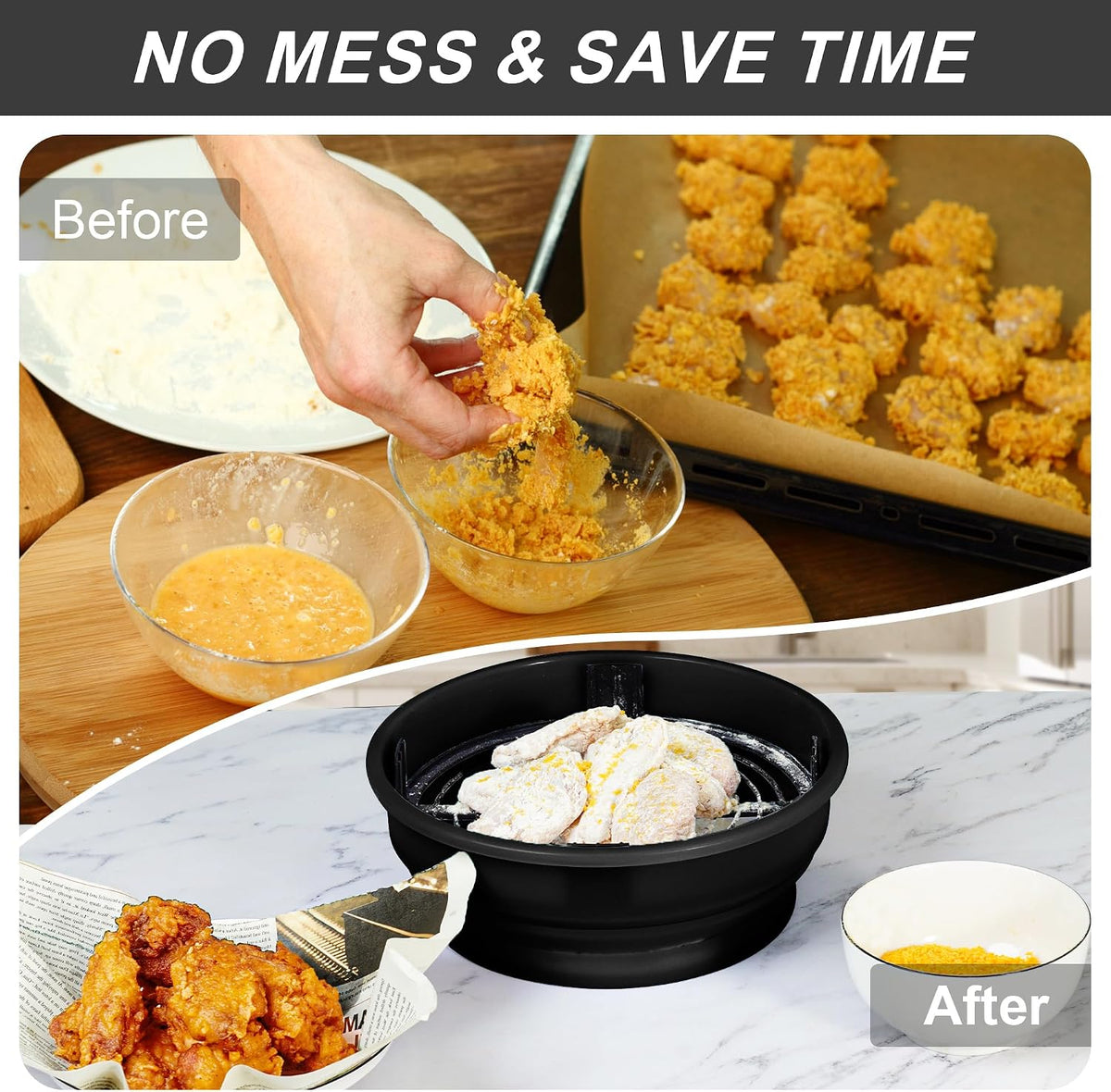 Collapsible Batter Bowl - Breading Bowl Shaker with Lid , Olive Green