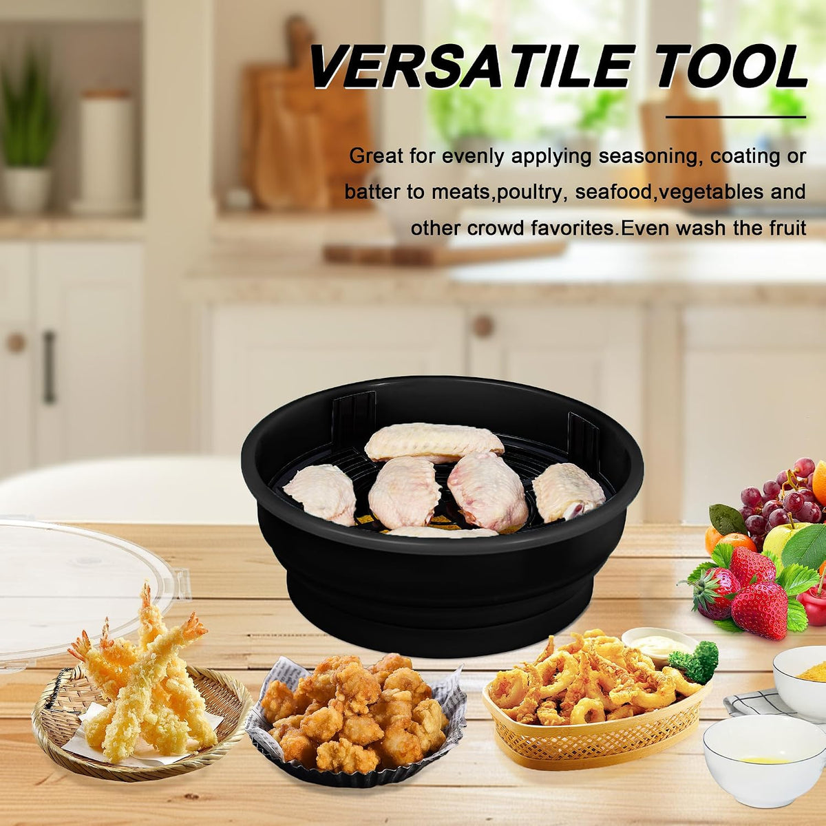 Collapsible Batter Bowl - Breading Bowl Shaker with Lid , Olive Green