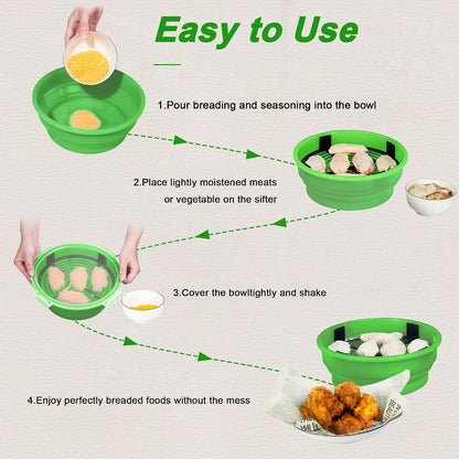 Collapsible Batter Bowl - Breading Bowl Shaker with Lid , Olive Green