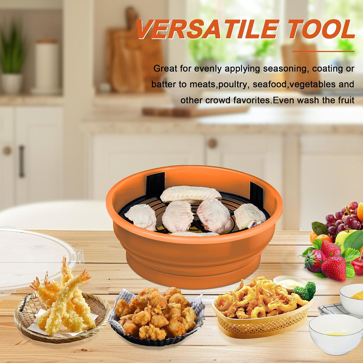 Collapsible Batter Bowl - Breading Bowl Shaker with Lid , Olive Green