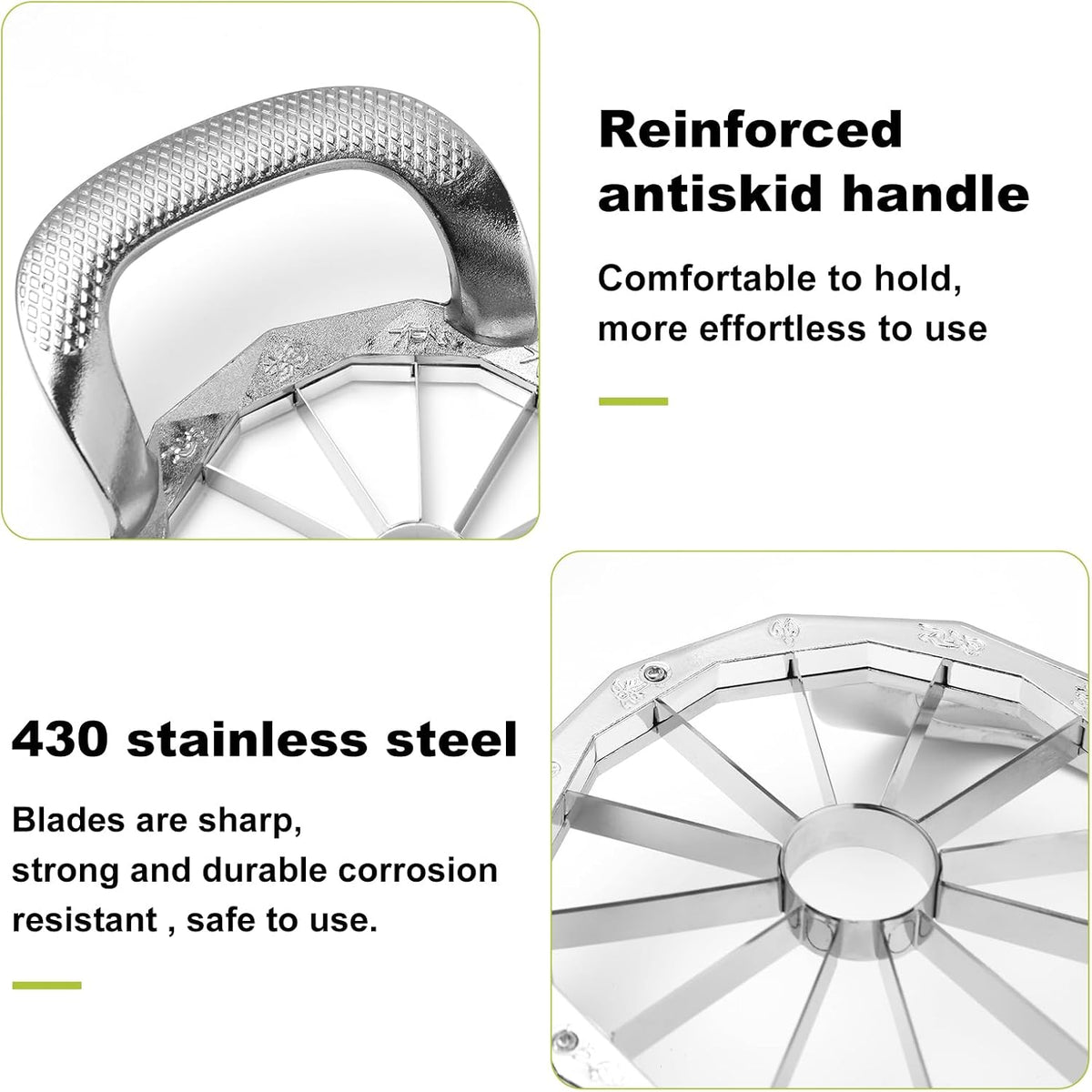 Apple Slicer,12-Slices Stainless Steel Cutter，Heavy Duty Stainless Steel Apple Cutter and Divider， Anti-slip Handle，Gifts for Mom， Easy to Use.