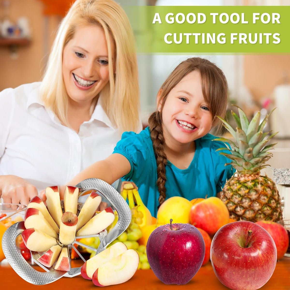 Apple Slicer,12-Slices Stainless Steel Cutter，Heavy Duty Stainless Steel Apple Cutter and Divider， Anti-slip Handle，Gifts for Mom， Easy to Use.
