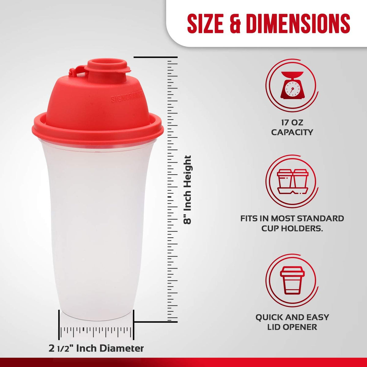 Shaker Bottles | 17-Ounce Plastic Protein Shake Bottle for Meal Replacement Shakes & Smoothies, Beverages, Mixing Salad Dressing & Sauces, Margarita, & More | 2 Pack