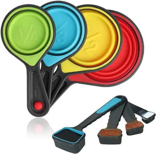 Collapsible Measuring Cups and Spoons, Portable Measuring Cup，Food Grade Silicone for Liquid & Dry Measuring, 8 Piece Kitchen Measuring Tool
