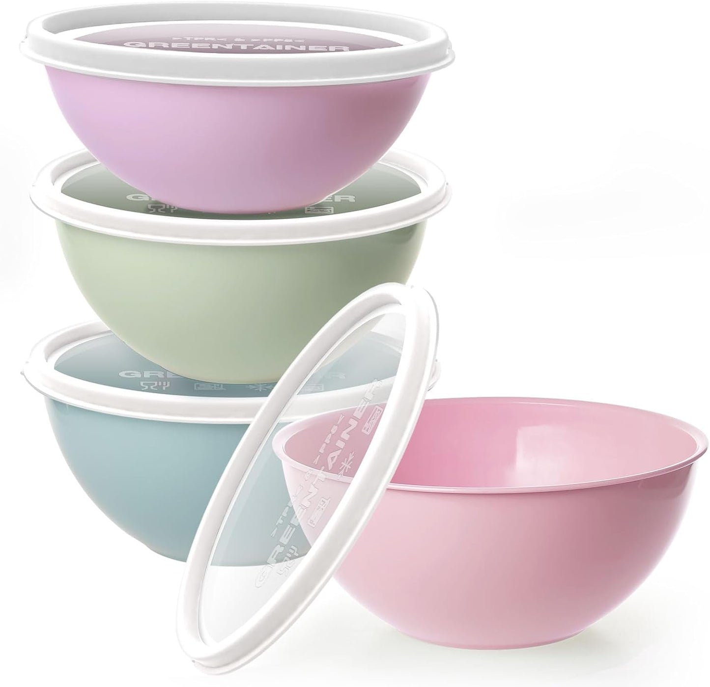 4-Piece Plastic Mixing Bowl Set with Lids for Kitchen, 67oz Lightweight Storage Bowls, Large Salad Bowls for Baking, Prepping, Cooking and Serving Food, Dishwasher & Microwave Safe
