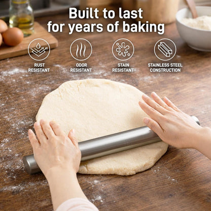 17-Inch Marble Rolling Pin With Stand - Polished Marble Rolling Pins For Baking With Long Beechwood Handle - Non-stick Roller Pin For Baking Pastries, Bread & Pizza