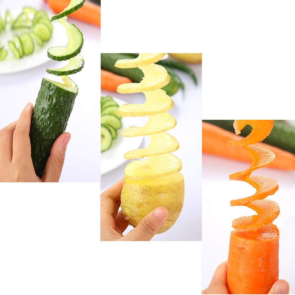 2 Set Tornado Spiral Potato Cutter Manual Slicer, Fry Vegetable Spiralizer Chips Maker with 4 stainless steel Sticks