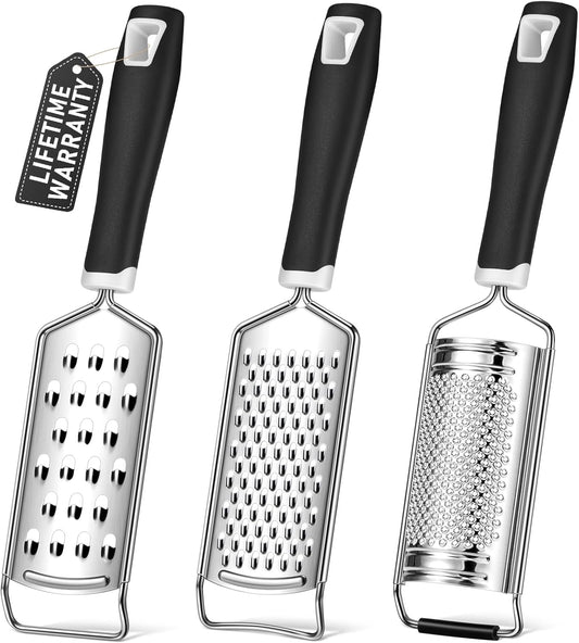 Cheese Grater, 3 Packs Stainless Steel Lemon Zester Grater with Silicone Handle for Cheese, Chocolate, Spices, and More