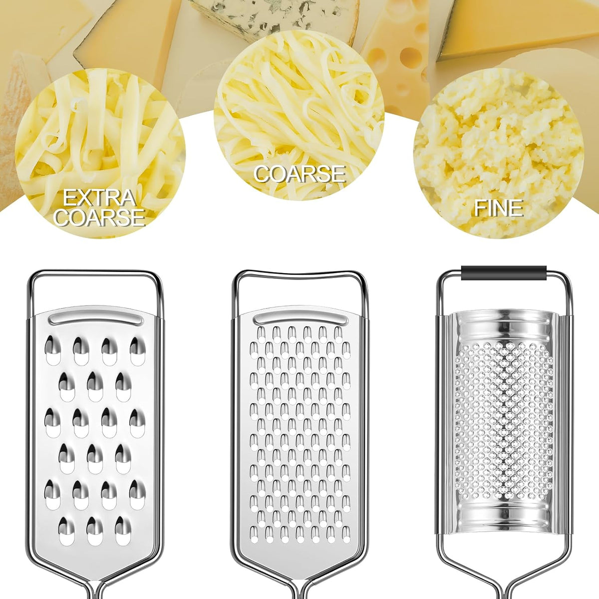 Cheese Grater, 3 Packs Stainless Steel Lemon Zester Grater with Silicone Handle for Cheese, Chocolate, Spices, and More
