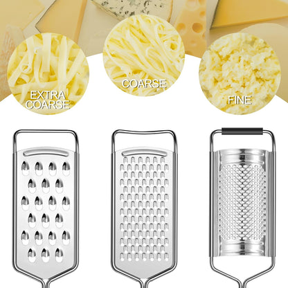 Cheese Grater, 3 Packs Stainless Steel Lemon Zester Grater with Silicone Handle for Cheese, Chocolate, Spices, and More