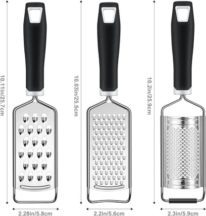 Cheese Grater, 3 Packs Stainless Steel Lemon Zester Grater with Silicone Handle for Cheese, Chocolate, Spices, and More