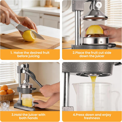 Cast Iron Manual Hand Press Juicer for Citrus & Pomegranate,Grey | Stainless Steel Heavy Duty Squeezer,Easy to Clean,Effortless Lever-Press Design,For Home Cooks,Health Enthusiasts,Bartenders