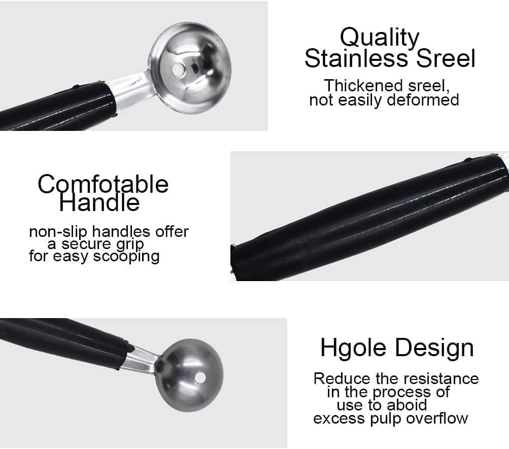 4 Pcs Double Ended Headed Fruit Icecream Ball Spoon,Stainless Steel Melon Baller,Smooth Round Melon Balls Melon Scoop for Watermelon/Ice Cream/Fruits/Sorbet/Meatball