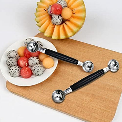4 Pcs Double Ended Headed Fruit Icecream Ball Spoon,Stainless Steel Melon Baller,Smooth Round Melon Balls Melon Scoop for Watermelon/Ice Cream/Fruits/Sorbet/Meatball