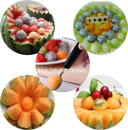 4 Pcs Double Ended Headed Fruit Icecream Ball Spoon,Stainless Steel Melon Baller,Smooth Round Melon Balls Melon Scoop for Watermelon/Ice Cream/Fruits/Sorbet/Meatball
