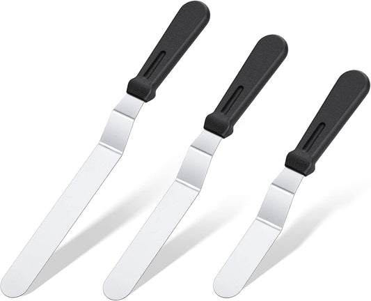 Icing Spatula, Offset Spatula Set with 6", 8", 10" Blade,Stainless Steel Angled Cake Decorating Frosting Spatula Set of 3 (Black)