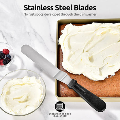 Icing Spatula, Offset Spatula Set with 6", 8", 10" Blade,Stainless Steel Angled Cake Decorating Frosting Spatula Set of 3 (Black)