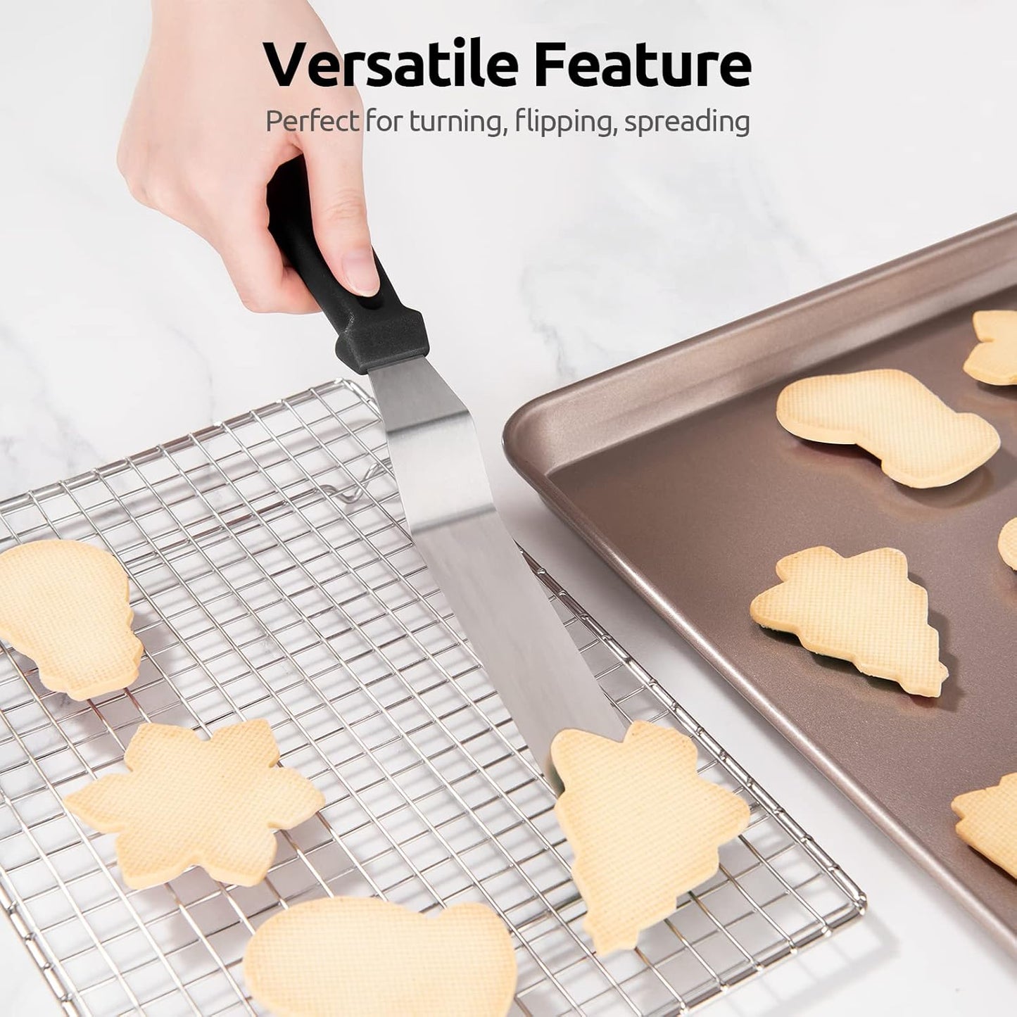 Icing Spatula, Offset Spatula Set with 6", 8", 10" Blade,Stainless Steel Angled Cake Decorating Frosting Spatula Set of 3 (Black)