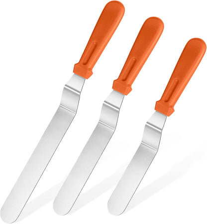 Icing Spatula, Offset Spatula Set with 6", 8", 10" Blade,Stainless Steel Angled Cake Decorating Frosting Spatula Set of 3 (Black)