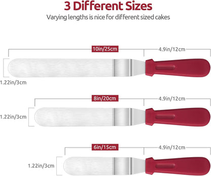 Icing Spatula, Offset Spatula Set with 6", 8", 10" Blade,Stainless Steel Angled Cake Decorating Frosting Spatula Set of 3 (Black)