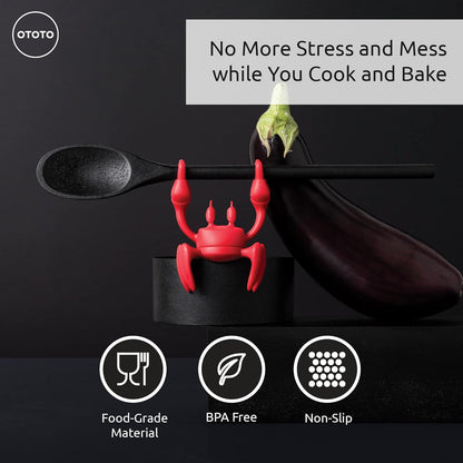2 in 1 Silicone Spoon Rest & Steam Releaser - Large Spoon Holder for Stove Top - Unique and Useful Gift for Cooking - Heat Resistant Utensil Rest, Kitchen Gadgets, Red Gift (Red the Crab)
