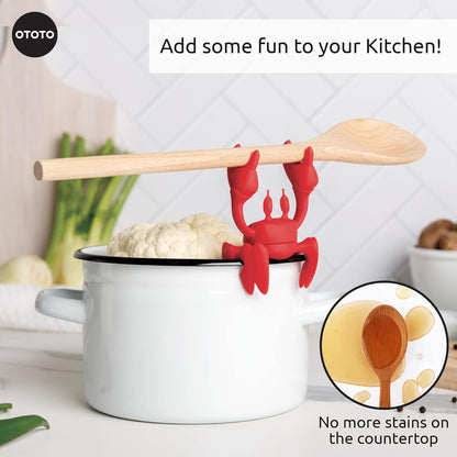 2 in 1 Silicone Spoon Rest & Steam Releaser - Large Spoon Holder for Stove Top - Unique and Useful Gift for Cooking - Heat Resistant Utensil Rest, Kitchen Gadgets, Red Gift (Red the Crab)