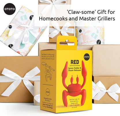 2 in 1 Silicone Spoon Rest & Steam Releaser - Large Spoon Holder for Stove Top - Unique and Useful Gift for Cooking - Heat Resistant Utensil Rest, Kitchen Gadgets, Red Gift (Red the Crab)