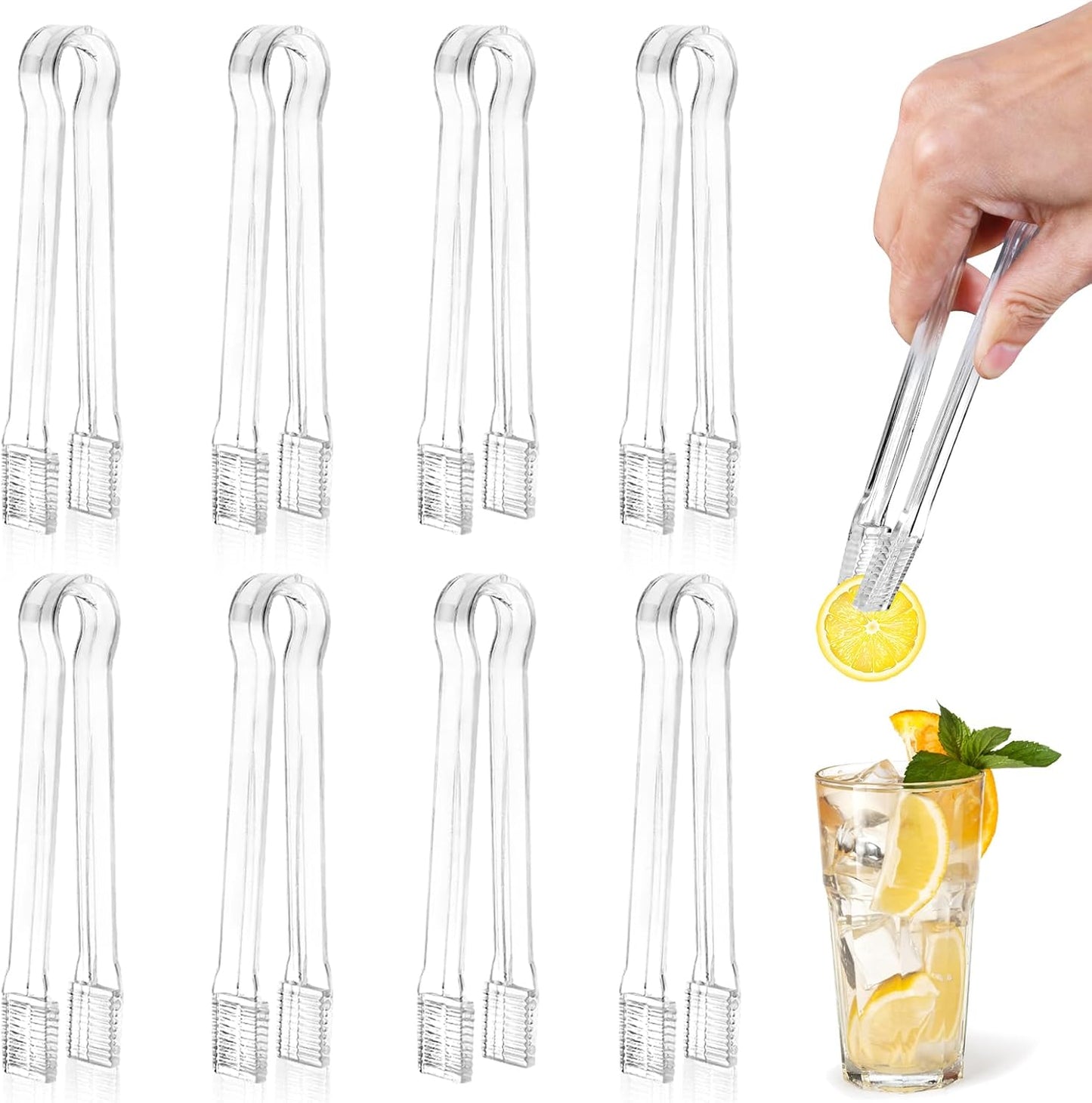 8 PCS Plastic Serving Tongs, 6.3 Inches Disposable Clear Tongs, Kitchen Small Serving Utensil Tongs for Party Catering Buffet Bakery Salad Cookies Ice